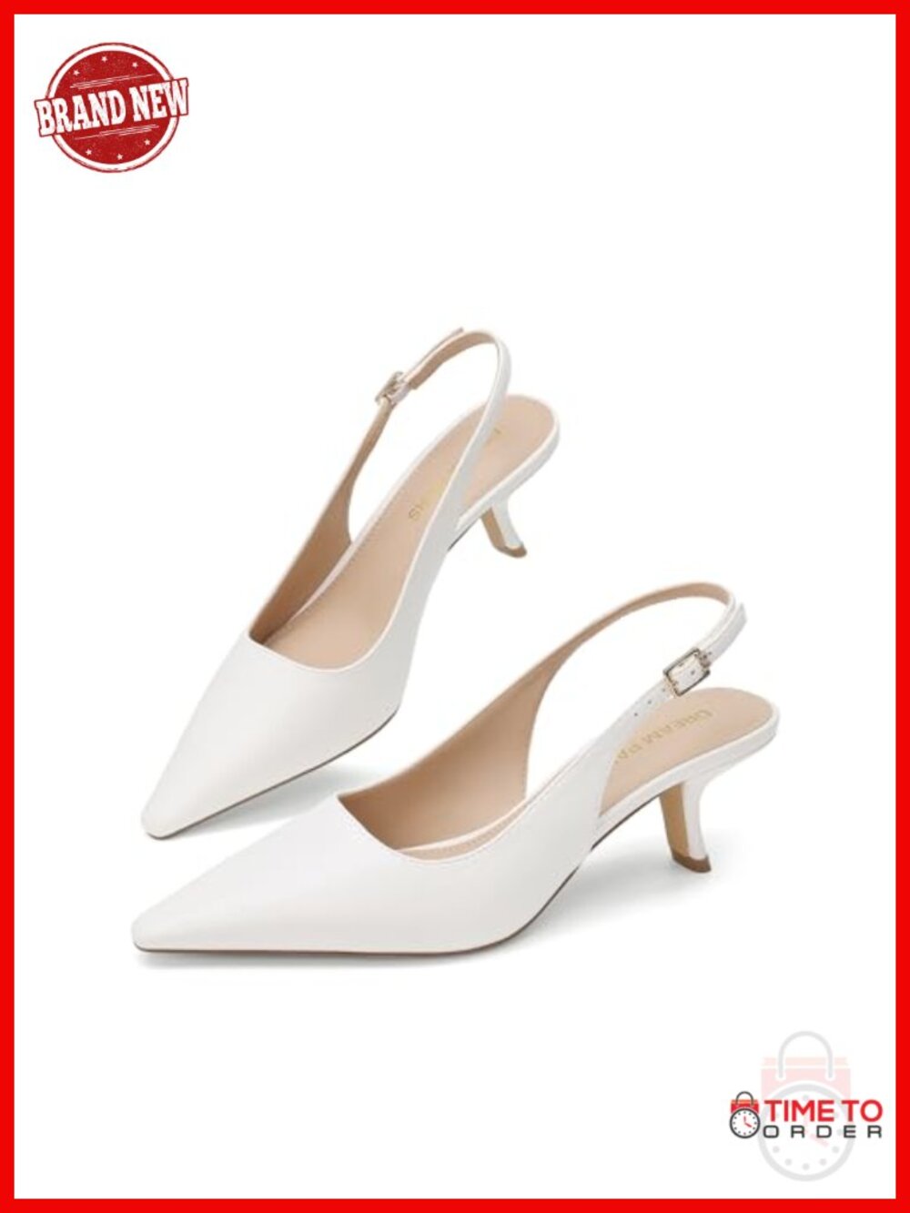 Slingback Kitten Heels Pointed Toe Faux Leather Pumps for Work